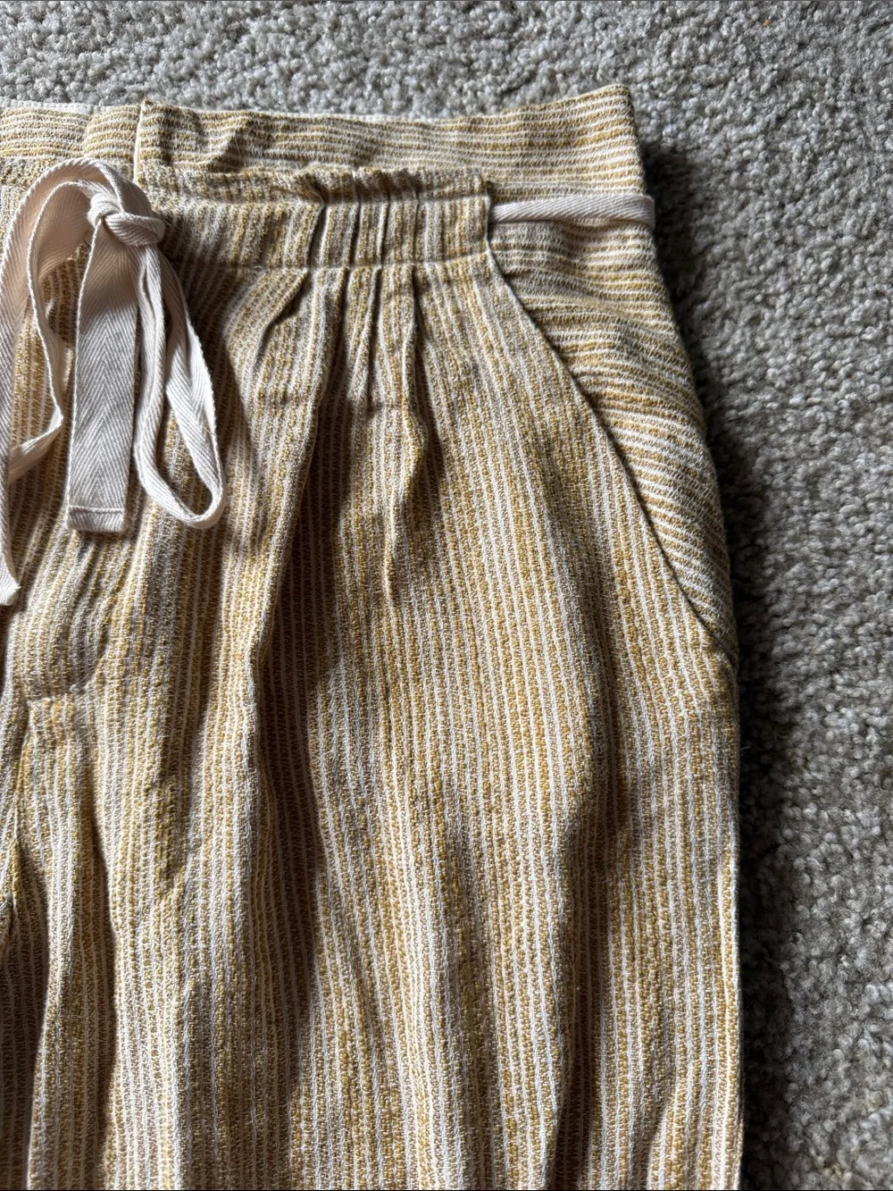 Free People Women's Beige Striped Linen Drawstring Jogger Pants Size 6